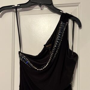 Laundry By Shelli Segal Black One-Shoulder Beaded Evening Dress